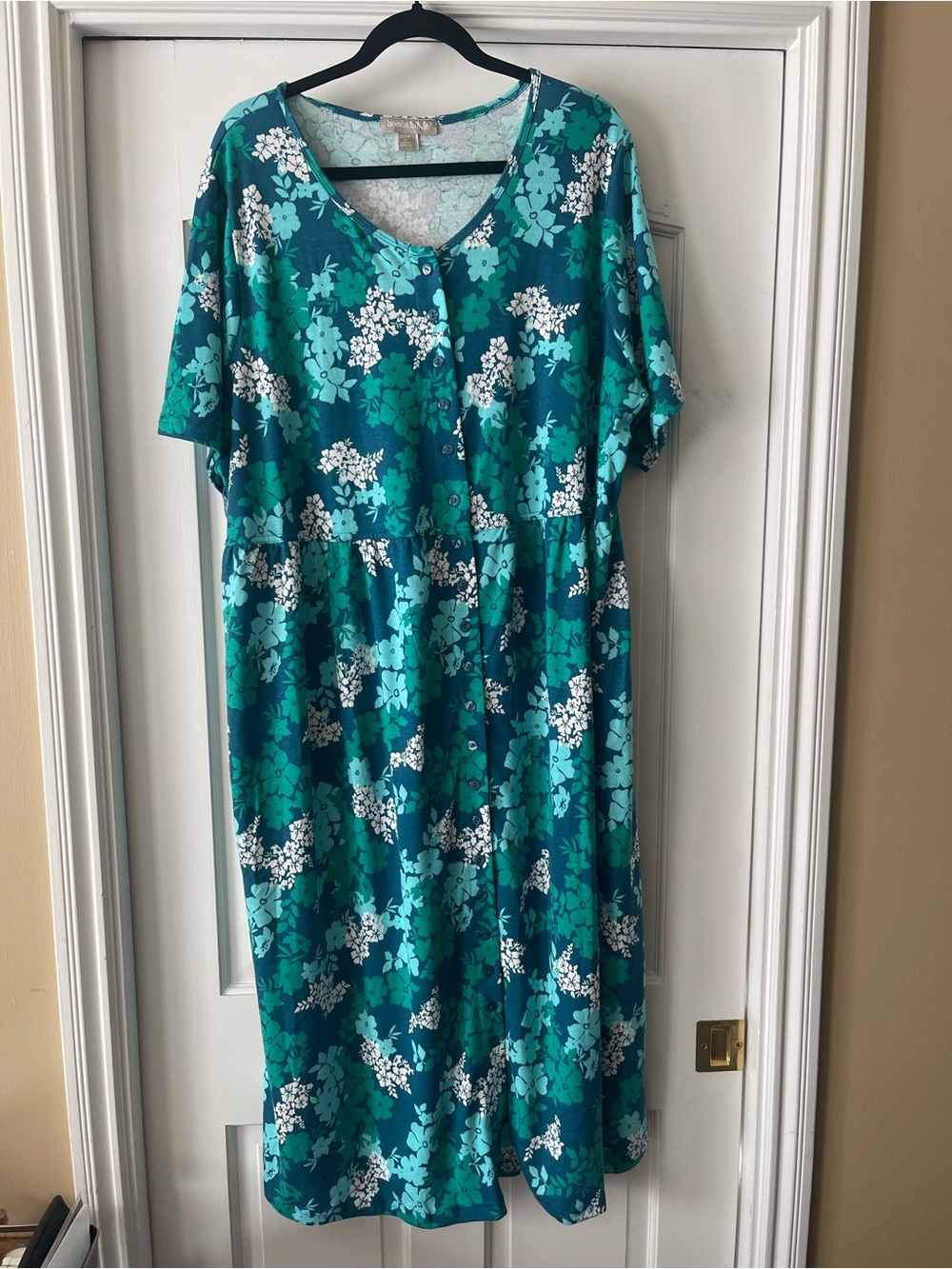 Woman Within Teal & White Floral Button-Front Dress